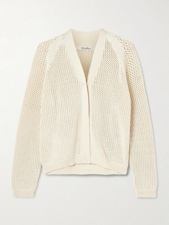 Max Mara Cardigan In Misto Seta Punto A Giorno - Avorio