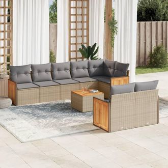 vidaXL Set De Sof&aacute;s De Jard&iacute;n 9 Pzas Con Cojines Rat&aacute;n Sint&eacute;tico Beige Vidaxl