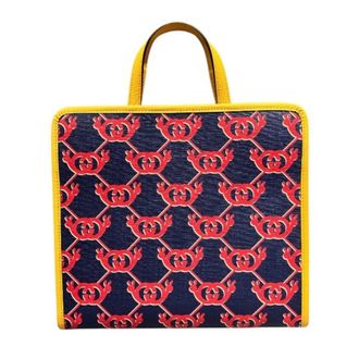 Gucci Navy Yellow Pvc Handbag Tote Bag (Pre-Owned)