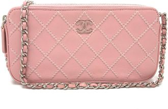 Chanel Multi-Color Pink Leather Chain/Shoulder Wallet (Pre-Owned)