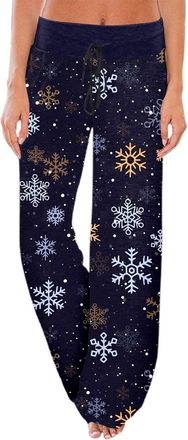 Generic Womens Christmas Pyjamas Bottoms Loose Fit Wide Leg High Waisted Drawstring Sleeping Pjs Pants Xmas Graphic Print Holiday Outfits Comfy Soft Night Lou