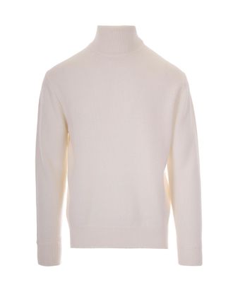 Paolo Pecora High Neck Sweater In Pure Virgin Wool With Ribbed Edges