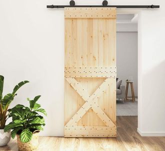 vidaXL Furniture Limited - Puerta Corredera Con Herrajes Madera Maciza