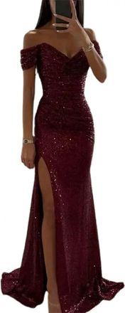 Generic Womens Maxi Dresses Elegant Sequined V-Neck Off Shoulder Bodycon Evening Party Prom Vintage Slim Gown (Color : D24, Size : Large)