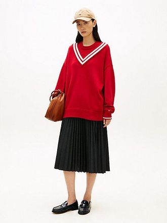 Tommy Hilfiger Pleated Check Wool Blend Midi Skirt
