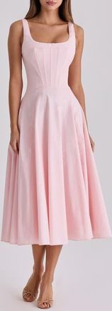 House of CB Jaime Lace Back Sleeveless Midi Dress in Pink at Nordstrom, Size X-Small