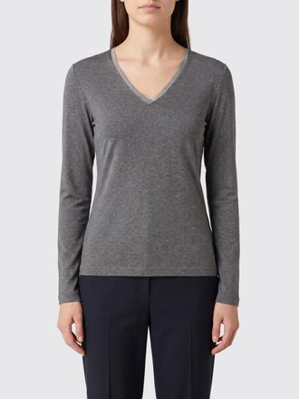 Fabiana Filippi T-shirt a maniche lunghe in cotone con scollo a V e profili a contrasto
