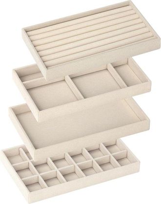 No Brand Caja Organizadora De Joyas - Organizador De Cajones - Apilable - 4 Piezas - Beige