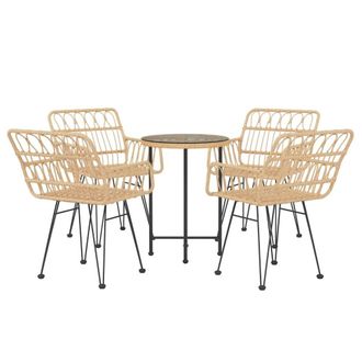 Berkfield Home Beautiful 5 Piece Garden Dining Set Poly Rattan in Light Tan