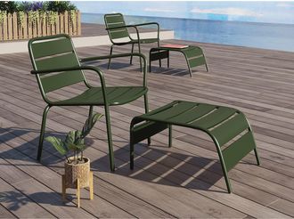 Vente-Unique Poltrona bassa da giardino impilabile + Poggiapiedi Metallo Kaki - MIRMANDE