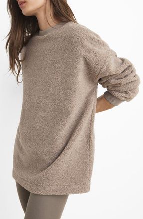 Mango High Pile Fleece Lounge Top in Medium Brown at Nordstrom, Size Small