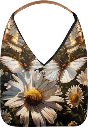 Generic Butterflies Daisies Flower (6) Reusable Lightweight Grocery Bags - Foldable Into Compact Pouch, Washable & Sturdy, Multipurpose for Shopping and Trave