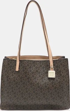 DKNY Dkny Brown Signature Coated Canvas And Leather Tote