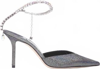 Jimmy Choo London Womens Saeda Metallic Disco Suede Pumps With Crystal Embellishment In Silver
