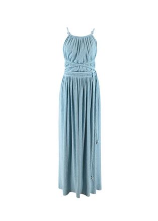 Jonathan Simkhai Lillee Blue Backless Plissé Maxi Dress Size S