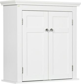 Kleankin Armario Para Ba&ntilde;o De Pared Mueble De Ba&ntilde;o Colgar Con Estantes Ajustables Y Puertas Con Cierre Magn&eacute;tico Armario De Pared 58x24x60 Cm Blanco - Kleankin