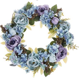 Beliani Guirnalda Para Puerta Azul Flor Artificial Decorativa Hecha A Mano Redonda 50 Cm Decoraci&oacute;n De Pared Mesa Estilo R&uacute;stico Galdar