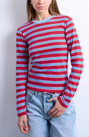 Topshop Everyday Stripe Long Sleeve Cotton T-Shirt in Red at Nordstrom Rack, Size X-Small
