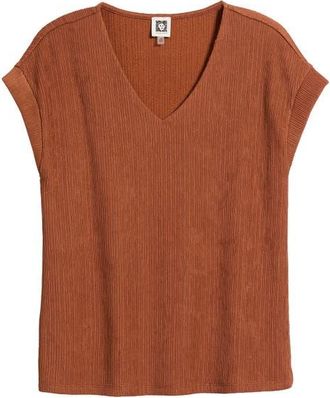 Anne Klein Knit V-Neck Top in Cedar Spice at Nordstrom, Size Large