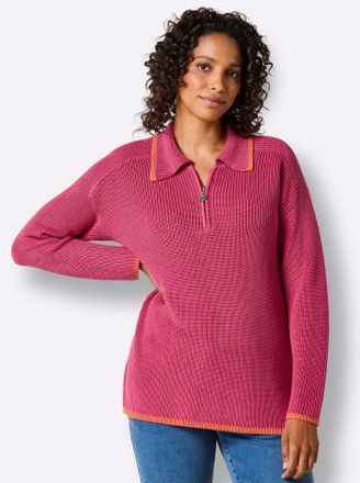 Cr&eacute;ation L Polokragenpullover CREATION L PREMIUM Lyocell-Baumwoll-Pullover, Damen, Gr. 36, fuchsia, 70% Lyocell, 30% Baumwolle, unifarben, Pullover Polokragenpul