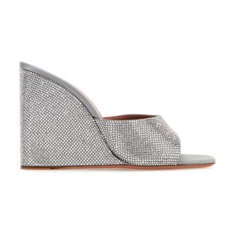 Amina Muaddi Heeled Mules, female, Gray, Size: 6 1/2 US Lupita Mules