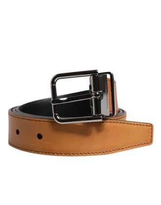 Dolce & Gabbana Mens Brown Classic Calf Leather Silver Buckle Belt - Size 85 cm