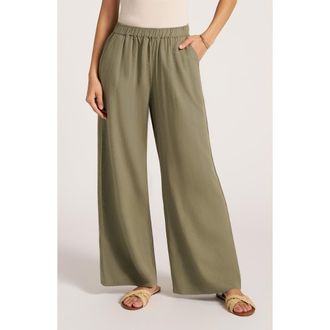 Matty M Seraphine Wide Leg Linen Blend Pants in Olive at Nordstrom, Size X-Small