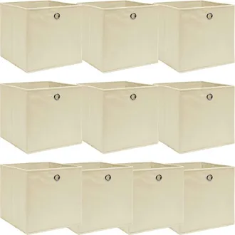 vidaXL Cajas De Almacenaje 10 Uds Tela Crema 32x32x32 Cm Vidaxl