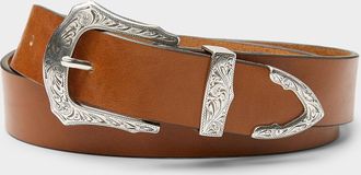 Le 31 Mens Patterned-buckle Western belt