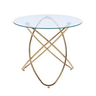 STILVORA Mesa De Comedor Redonda En Vidrio Y Metal Con Superficie De Vidrio Templado, Patas De Metal - 80&times;80&times;75 Cm, Dorado