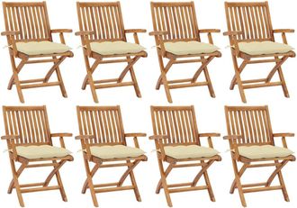 vidaXL Sillas De Jard&iacute;n Plegables 8 Uds Madera Maciza Teca Con Cojines Vidaxl