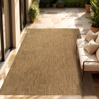 Paco Home Paco Home - Alfombra Exterior Interior Balc&oacute;n Terraza Alfombra Cocina Monocolor Jaspeado 150 Cm Cuadrado, Caf&eacute;