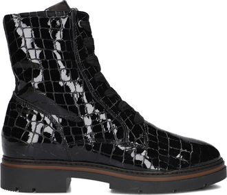 DL Sport Zwarte Leren Enkellaarzen voor Dames - Dames - Veterlaarzen - Zwart - 38 EU - Leer - Schoenen