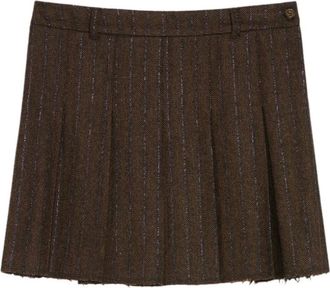 iBlues Rokken, Dames, Bruin, L, Wol, Bruine Geplooide Wol Lam&eacute; Rok