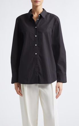 Nellie Partow Bryant Cotton Poplin Button-Up Shirt in Black at Nordstrom, Size 4
