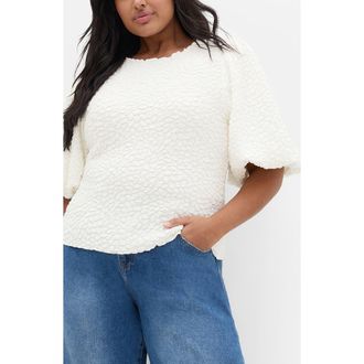 City Chic Chrissie Texture Puff Sleeve Top in Ivory at Nordstrom, Size Xxxs