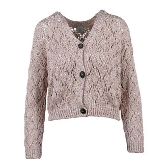 Eleventy Cardigans, female, Pink, Size: XS Short tricot cardigan