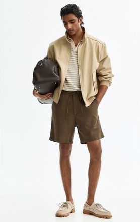H&M Regular Fit Linen-blend Shorts in Khaki Green at Nordstrom, Size Xx-Large