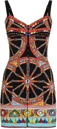 Dolce & Gabbana Korte Charmeuse Jurk met Carretto Print - Dames - Korte kleedjes - Veelkleurig - L - Leer - Kleedjes