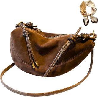 Generic Womens Suede Chocolate Brown Crossbody Bag, Fashion Dumpling Hobo Shoulder Bag, Vintage Slouchy Small Purse Handbag