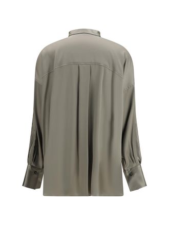 Brunello Cucinelli Womens Silk Shirt With Monili Details Rosemary Silk; Elastane