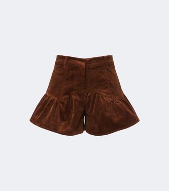 Ganni Ruffled cotton-blend corduroy shorts