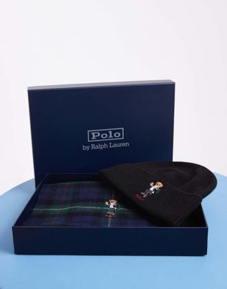 Polo Ralph Lauren set regalo con sciarpa e berretto con stampa orso multicolore