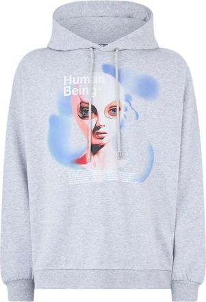 GCDS Felpa in cotone con cappuccio e stampa - Grigio