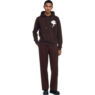 Sandro Hooded flower patch sweatshirt in Chocolate at Nordstrom, Size Xx-Large