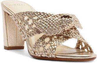 Alexandre Birman Belinda Woven Block Heel Sandal in Golden at Nordstrom, Size 11.5