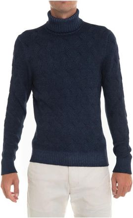 Gran Sasso Kabelgebreide Turtleneck Pullover Stone Washed - Heren - Coltruien - Blauw - 3XL - Wol - Truien & Vesten