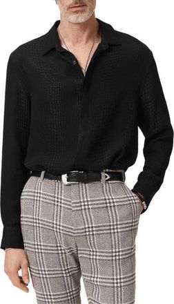 John Varvatos Vito Silk Jacquard Button-Up Shirt in Black at Nordstrom, Size X-Large
