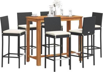 vidaXL Mesa Y Taburetes De Jard&iacute;n 7 Pzas Madera Acacia Rat&aacute;n Pe Negro Vidaxl