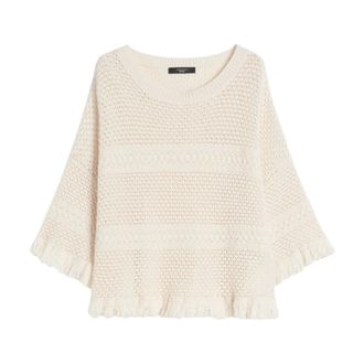 Max Mara Round-neck Knitwear, female, Beige, Size: M Maglia over in filato di cotone